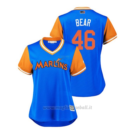 Maglia Baseball Donna Miami Marlins Kyle Barraclough 2018 Llws Players Weekend Bear Light TOrnto Blue Jays